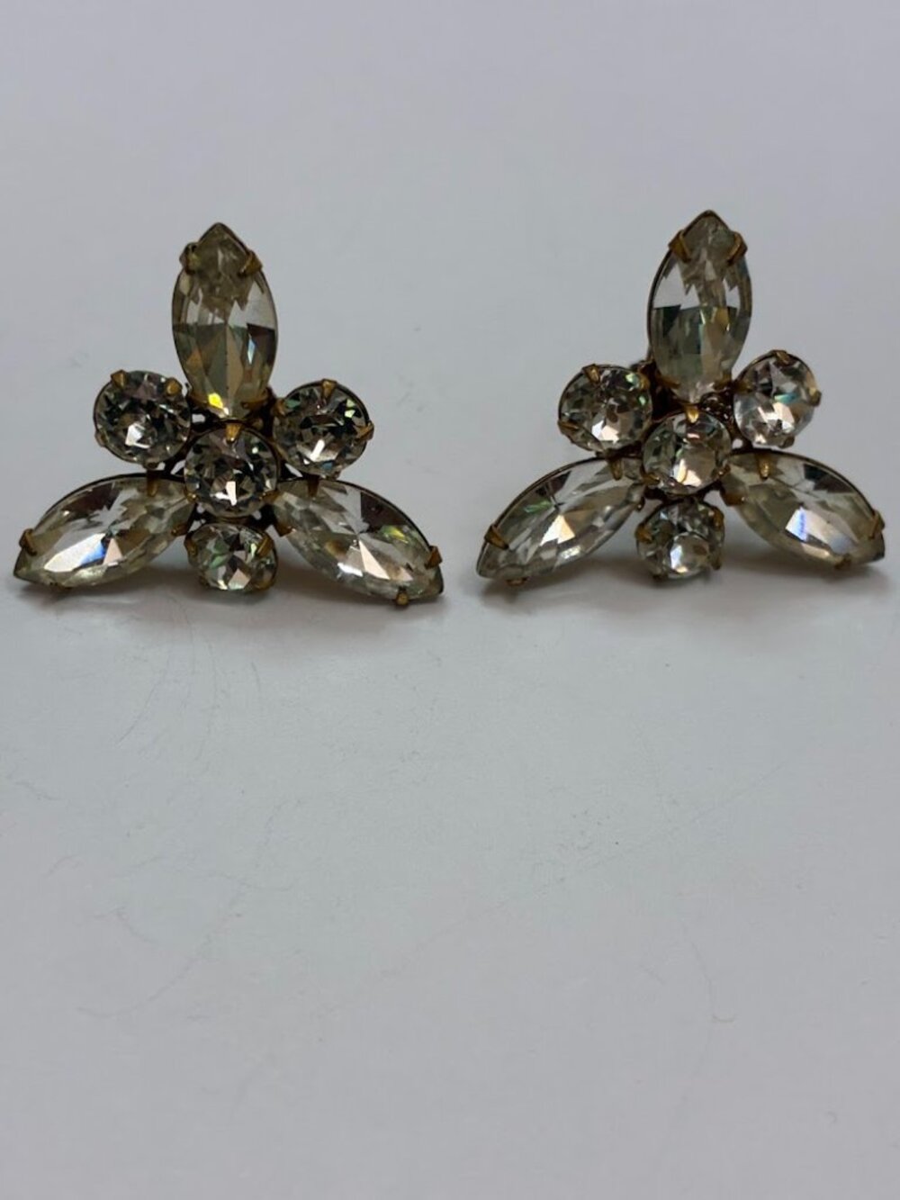 Vintage Haskell Rhinestone Earrings Signed Screw Back Clear Crystal
